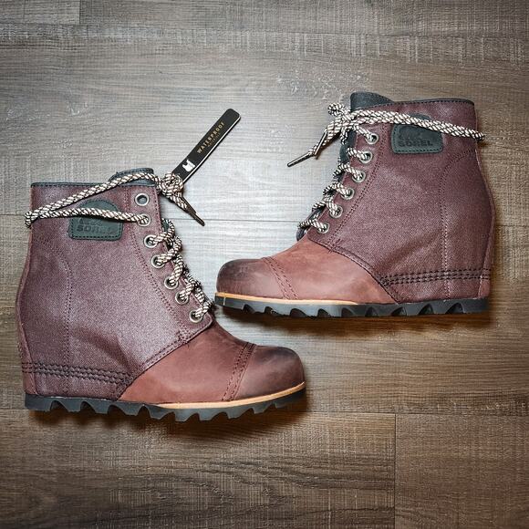 Sorel PDX Wedge Booties Women’s 8 Brown Waterproof Nubuck Lace Up NWOB - Picture 2 of 16